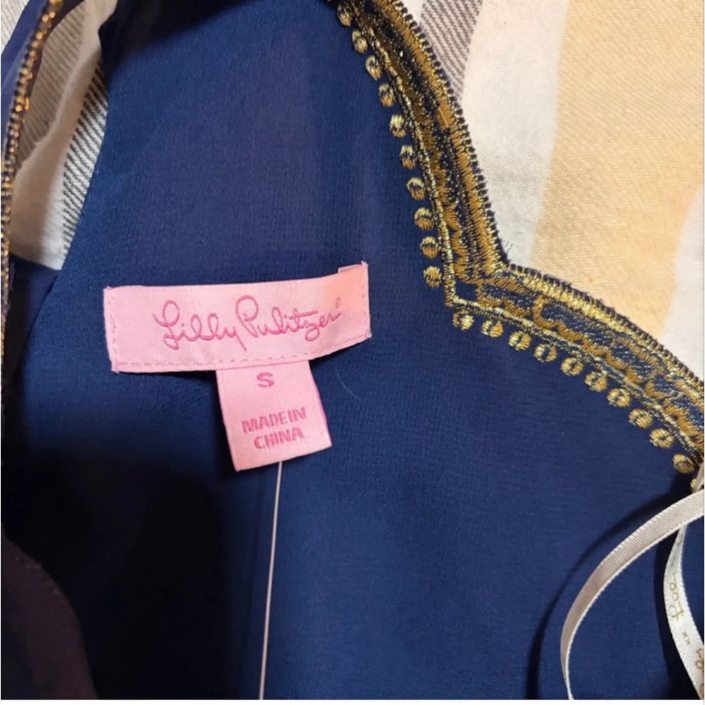 Lilly Pulitzer Navy Gold Embroidered Halter Dress Small NWT - Picture 8 of 11